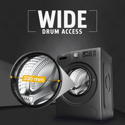 Whirlpool 7 Kg 5 Star Inverter Front Load Washing Machine with In-Built Heater (SUPREME CARE 7012 -E, Midnight Grey, 100+ Tough Stains, Steam Technology, 2025 Model) 