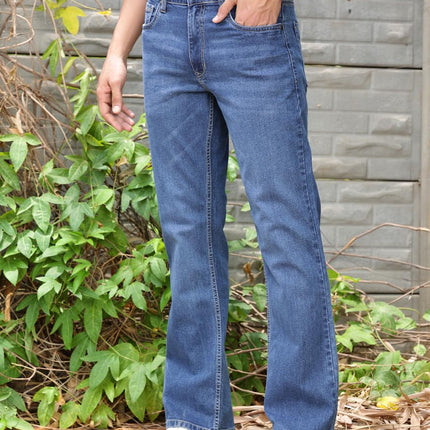 Thomas Scott Men's Mid-Rise Clean Look Boot Cut Jeans (TSJ217_Mid Indigo, 32) 