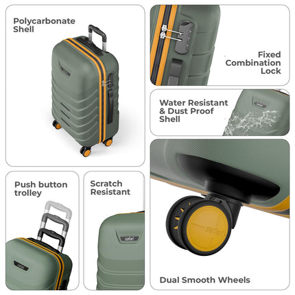 Safari Crescent 8 Wheels 76cm Large Check-in Trolley Bag Hard Case Polycarbonate 360 Degree Wheeling System Luggage, Travel Bag, Suitcase for Travel, Trolley Bags for Travel, Thyme Green 