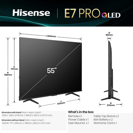 Hisense 139 cm (55 inches) E7Q PRO Series 4K Ultra HD Smart QLED TV 55E7Q PRO (Charcoal Grey) 