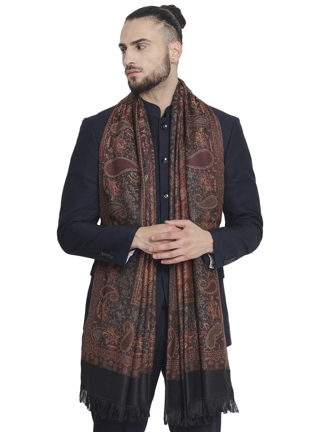 Pashtush Mens Jamawar Shawl, Faux Pashmina, Black