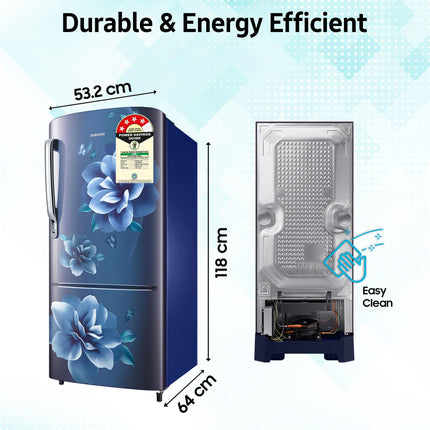 Samsung 183 L, 4 Star, Digital Inverter, Direct-Cool Single Door Refrigerator (RR20C1724CU/HL, Camellia Blue) 