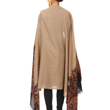 Pashtush Women's Kashmiri Jamawar Shawl, Jacquard palla, Warm and soft, Faux Fine Wool (Black and beige)