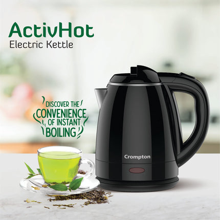 Crompton ActivHot Electric Kettle | 1.2 Litres | Cool Touch | Black 