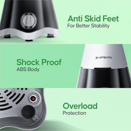 Longway Super Dlx 750 Watt Juicer Mixer Grinder with 4 Jars for Grinding, Mixing, Juicing with Powerful Motor | 2 Year Warranty | (Black & Gray, 4 Jars) 