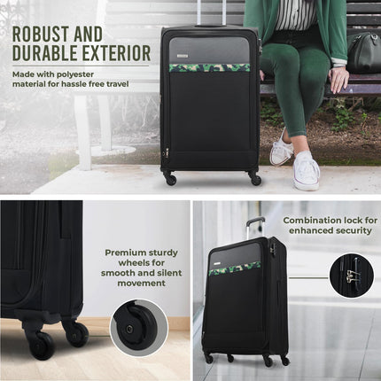 Aristocrat Commander 79Cms Premium Polyester with PVC Coating Soft Sided Check-in 4 Wheels Large Black Spinner Suitcase 