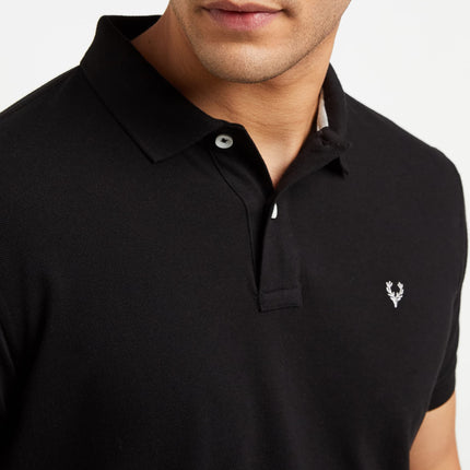 Allen Solly Men's Plain Regular Fit Cotton Polo (AMKP317G04249_Jet Black_Large) 