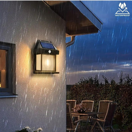 FIND STUFF Solar Wall Lights Outdoor,Wireless Dusk to Dawn Porch Lights Fixture,Solar Wall Lantern with 3 Modes & Motion Sensor Waterproof Exterior Lighting with Clear Panel for Entryway Outdoor 