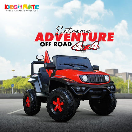 Kidsmate Power Ride Battery Operated Baby Car Jeep for Kids | Remote Control Car with RGB Lights, Music & 12V Rechargeable Battery | Perfect Ride-On Toy 4 Wheel Car for Boys & Girls Ages 3-8 Yr (Red) 