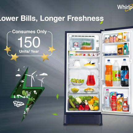 Whirlpool 192 L 4 Star Icemagic Powercool Direct-Cool Single Door Refrigerator with Base Drawer (215 IMPC ROY 4S SAPPHIRE MULIA-Z) 