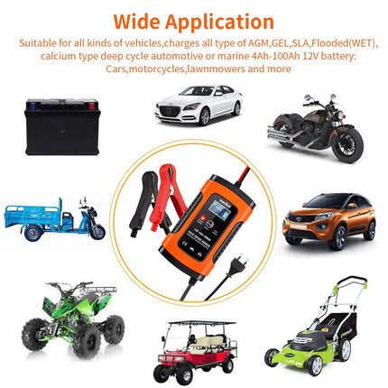 Verilux® Fully Automatic Battery Charger 5A 12V, Car Battery Charger & Maintainer- EU Plugfor Car, Motorcycle, Lawn Mower and More(Red) 