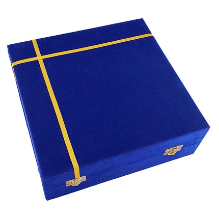 BENGALEN Pooja Thali Set Silver Plated with Blue Gift Box Designed Puja Plate Kalash Bowl Haldi Kumkum Stand Ghanti Dhup Dan Palli Diya for Home Office Diwali Wedding Return Gifts 