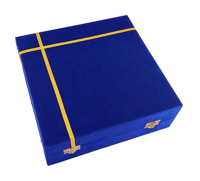 BENGALEN Pooja Thali Set Silver Plated with Blue Gift Box Designed Puja Plate Kalash Bowl Haldi Kumkum Stand Ghanti Dhup Dan Palli Diya for Home Office Diwali Wedding Return Gifts 