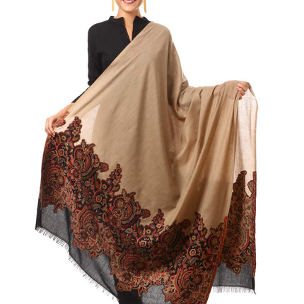 Pashtush Women's Kashmiri Jamawar Shawl, Jacquard palla, Warm and soft, Faux Fine Wool (Black and beige)