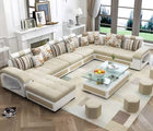 Torque - Silvester 12 Seater U Shaped Sofa for Living Room (Left Side, Beige & White) | Large 12-Seater Couch Set with Cushion and Stool | Fabric Sofa for Hall Festival Gifts 