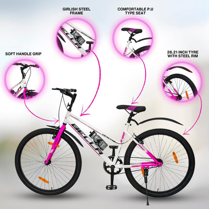 VESCO Bella 26T Ladies Cycle for Women | Single Speed | Rigid Fork | Frame 16 Inch | Ideal for 13+ Years Girls City Bike (Pink) 