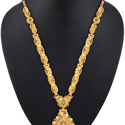 Shining Diva Fashion Latest Long Design Necklace Set For Women Traditional One Gram Gold Plated Jewellery Set for Women (Golden) (11503s) 