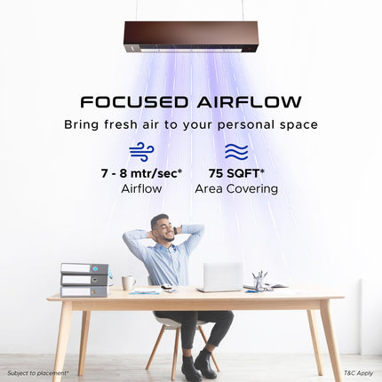 KARBAN Airzone Lite 3-In-1 Bladeless Ceiling Fan with Air Purifier & Light for Home & Office | CFD Technology Handcrafted Wooden Versatile Air Circulator Or Tower Fan (Brown, Natural LED Light) 