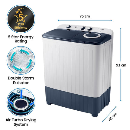 Samsung 6.5 kg, 5 star, Semi-Automatic Washing Machine (WT65R2200LL/TL, Air Turbo Drying, LIGHT GRAY) 