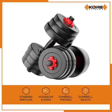 Kore 20 KG PVC-DM COMBO16 (3Kg X 4 Plates + 2Kg X 4 Plates) Home Gym Dumbbells Kit, Black 