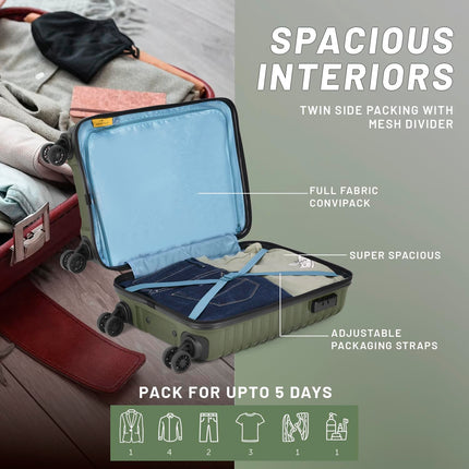 Aristocrat Cabin Polypropylene (PP) Airpro 55 Cm(Small) 8 Wheels Trolley Bags for Travel Hard Case Luggage,Lightweight Bag with Combination Lock & Robust Spinner Trolley with 7 Years Warranty (Green) 