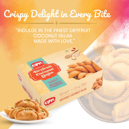 Om Sweets & Snacks Dry Fruit Coconut Gujiya | Gujiya Sweets | Holi Sweets | Fresh Indian Traditional Mithai | Holi Gift Hamper | Ready to Eat | Tasty & Healthy | Gujiya Pack of 2 x 400g 
