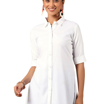 Libas Women's Viscose Rayon A-Line Kurtis (58218_Off White 