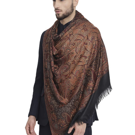 Pashtush Mens Jamawar Shawl, Faux Pashmina, Black