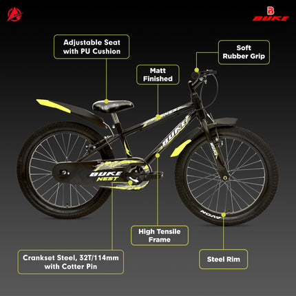 Avon Buke Nest 20T BMX Cycle for Boys, Bicycle Bike BMX, High-Tensile Steel| Ideal Cycle for BigKids|Rigid Fork|V Brake|Steel Rim, V 'Brake, 11 Inch Frame (Black Matt Gloss Finish) 