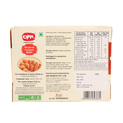 Om Sweets & Snacks Dry Fruit Coconut Gujiya | Gujiya Sweets | Holi Sweets | Fresh Indian Traditional Mithai | Holi Gift Hamper | Ready to Eat | Tasty & Healthy | Gujiya Pack of 2 x 400g 