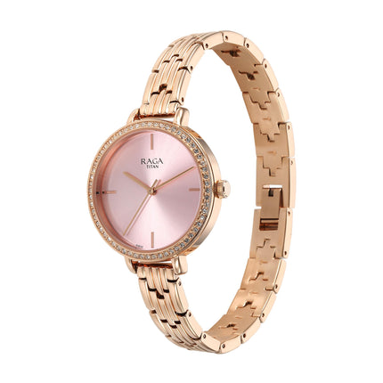Titan Raga Showstopper Quartz Analog Pink Dial Metal Strap Watch for Women-95286WM01 