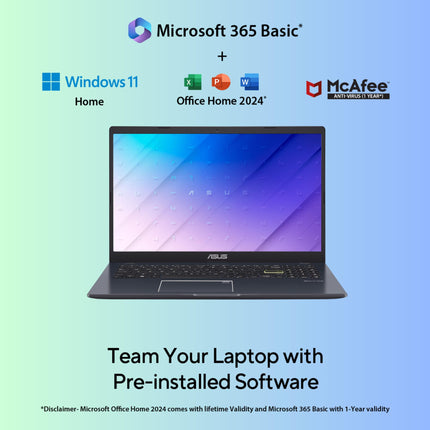 ASUS Vivobook Go 15, 15.6" FHD (1920 x 1080),Intel Celeron N4500 Processor,(8GB RAM/512GB SSD/Windows 11/MS Office 365 Basic (1Year)*/Office Home 2024/Star Black/1.4 Kg), E510KA-EJ9011WS 