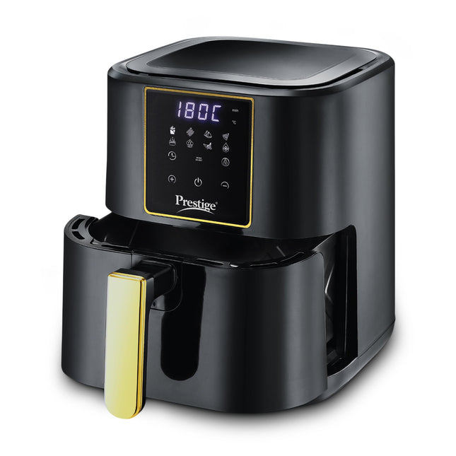 Prestige Nutrifry Electric Digital Air Fryer| 80% less Oil Consumption|4.5L Capacity |1200 Watts Power|Fry,Grill,Roast,Bake,Reheat|Digital Display with 8 Preset Menu|Easy to Clean Frying Basket|Black 