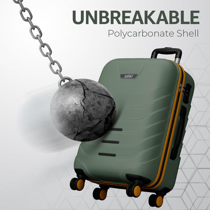 Safari Crescent 8 Wheels 76cm Large Check-in Trolley Bag Hard Case Polycarbonate 360 Degree Wheeling System Luggage, Travel Bag, Suitcase for Travel, Trolley Bags for Travel, Thyme Green 