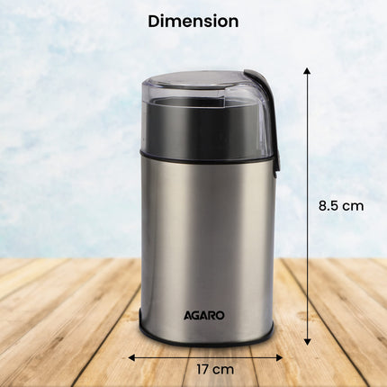 AGARO Grand Electric Coffee Grinder, Stainless Steel Blades, Grinds up to 60 Grams Dry Coffee Beans, Portable, Silver 