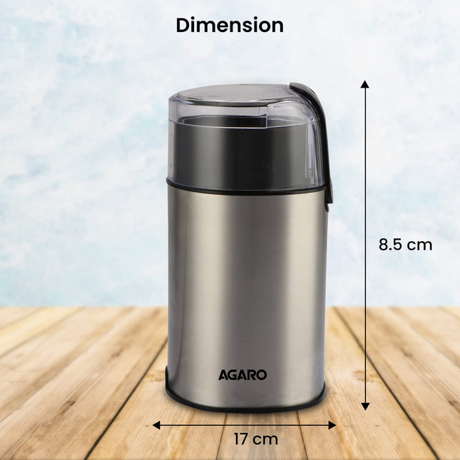 AGARO Grand Electric Coffee Grinder, Stainless Steel Blades, Grinds up to 60 Grams Dry Coffee Beans, Portable, Silver 