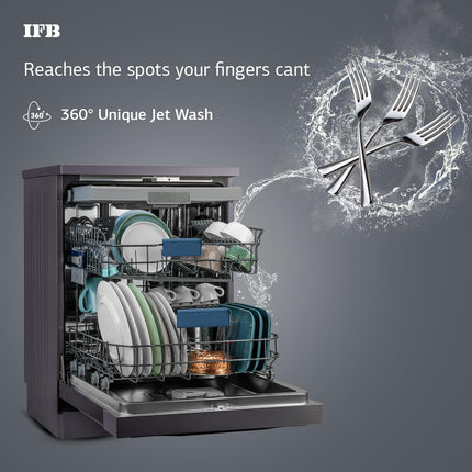 IFB 16 Place Setting Dishwasher with Ion Technology, Auto Programs, (Neptune VX16, 70 Degree Hot Water Wash, Hygienic Steam Drying, with Extra Third Rack, Inox Grey) 