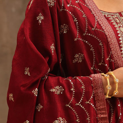 Libas Women's Silk Blend Kurta Sets (38088O_Maroon 