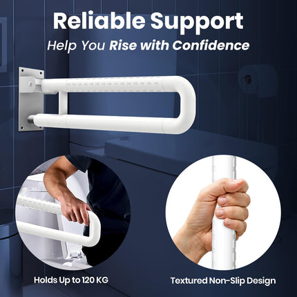 AGEasy (Max Group) Stainless Steel Flip-Up Grab Bar with Anti-Slip Nylon Grip -17 inches, Ideal for Shower, Toilet & Bedside | Space Saving Design - Safety Bar for Elderly, Handicap & Pregnancy 