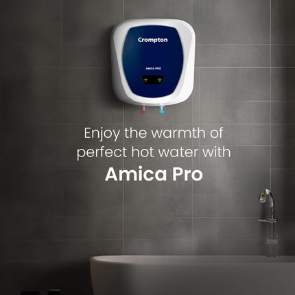 Crompton Amica Pro 15-L, 5 Star Rated Storage Water Heater with Superior Glassline Coated Tank, Powerful 2000W Heating Element, Rust Proof Plastic Body and Advanced 3 Level Safety (White and Blue) 