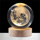 qbpatzwq 3D Galaxy Crystal Ball Night Light | Dimmable Engraved LED Glass Ball Table Lamp with USB and Wooden Base for Home Decor, Office, Birthday Gift & Kids Bedroom (Moon) 
