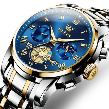 OLEVS chronograph Men's Stainless Steel Watch (Blue Dial Silver Colored Strap) 