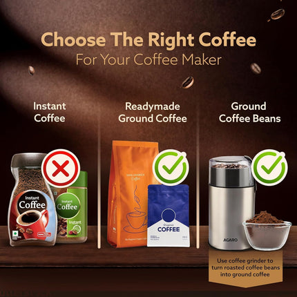 AGARO Imperial Espresso Coffee Maker, Coffee Machine, 15 Bars, With Foaming Milk, Frother Wand for Espresso, Cappuccino, Latte and Mocha, Steam Espresso Maker For Home, Adjustable Milk Frothing and Double Temperature Control System, Stainless Steel, 1100W 
