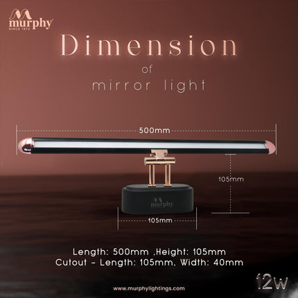 Murphy 12W 3-in-1 Color Chnaging Black Rose Gold Finish LED Mirror Picture Wall Light,Bathroom Vanity Led Mirror Light with 2 Year Warranty (Cool White/Warm White/Natural White)-Pack of 1 