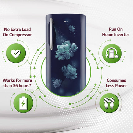 LG 201 L 5 Star Inverter Direct-Cool Single Door Refrigerator (GL-D211HBCZ, Blue Charm, Base stand with drawer) 