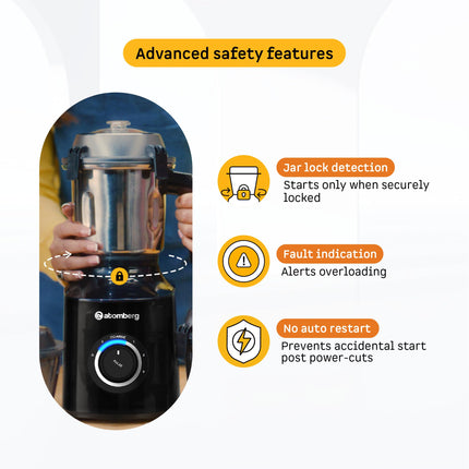 Atomberg Zenova Mixer Grinder | Unique Coarse Mode for Silbatta-like Texture | Intelligent BLDC Motor | Safety Features | 4 Jars including Chopper | Hands-Free Operation (Black) 