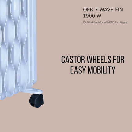 Havells OFR 7 Wave Fins (Oil Filled Radiator) with Fan| Room Heater| 1900 W| 3 Thermostatic Heat Power Settings & PTC Fan Control| Long-Lasting Heat| Comfortable Breathing|Uniform 360° Heating (Beige) 