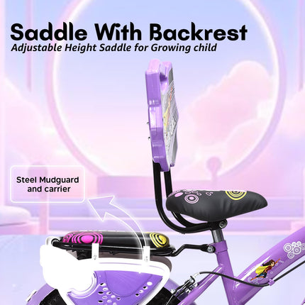 VESCO Super Girl 16T Cycle for Kids Girls with Balance Wheel & Back Carrier | Rigid Fork | Frame 11 Inch | Ideal for 4 to 6 Years Girls Kids Bike (Purple) 