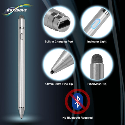 Google Pixelbook Go Stylus Pen, BoxWave [AccuPoint Active Stylus] Electronic Stylus with Ultra Fine Tip for Google Pixelbook Go - Metallic Silver