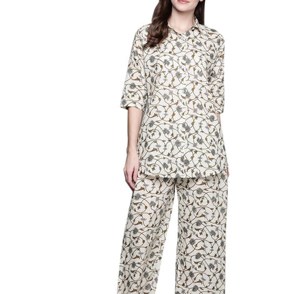 Libas White Printed Cotton Night Suit 